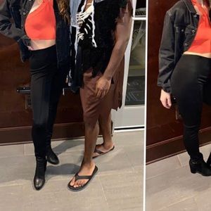 Stretch material high-waisted leggings